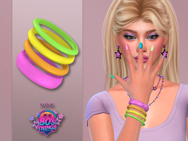Sims 4 — 80s Things Neon Coloured Bangles by Suzue — New Mesh (Suzue)