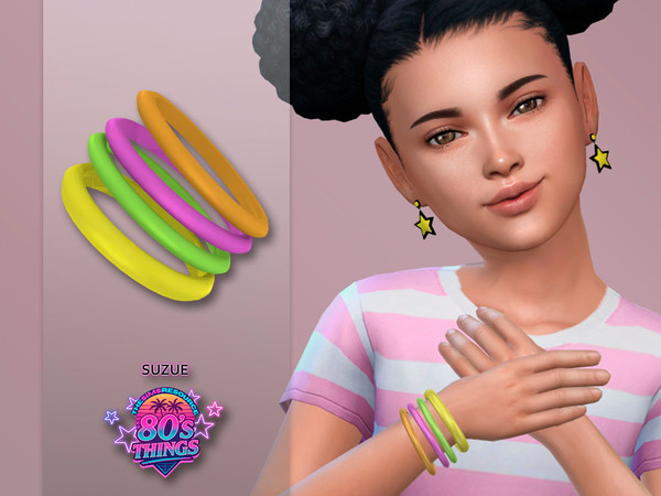 Sims 4 — 80s Things Neon Coloured Bangles Child by Suzue — New Mesh (Suzue)