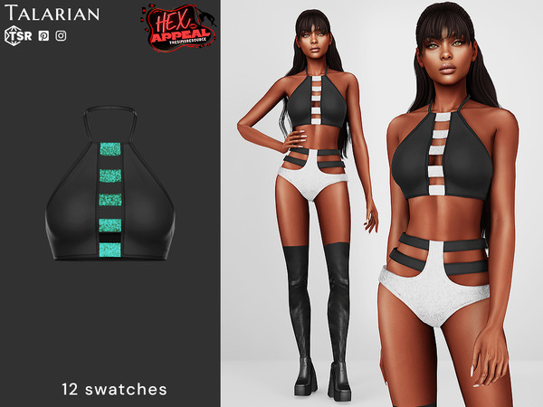 Sims 4 — Alejandra Strappy Halter Top with Glitter Accent by talarian — Bold halter top featuring structured straps and a