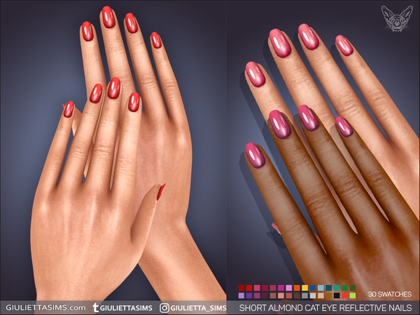 Sims 4 — Short Almond Cat Eye Reflective Nails by feyona — Short Almond Cat Eye Reflective Nails come with 30 swatches.