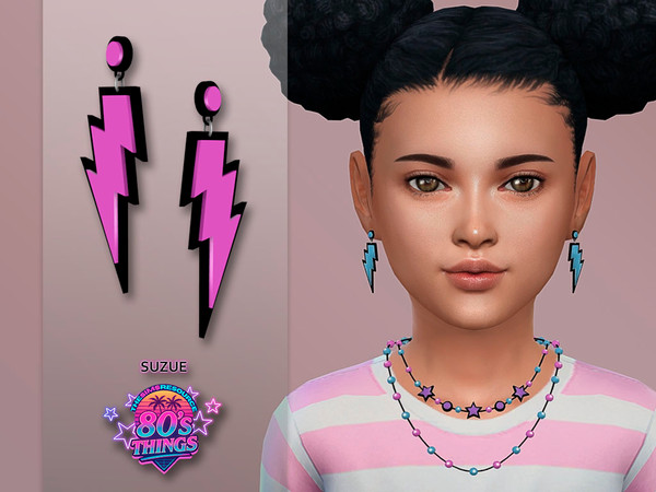 Sims 4 — 80s Things Lightning Bolt Earrings by Suzue — New Mesh (Suzue)