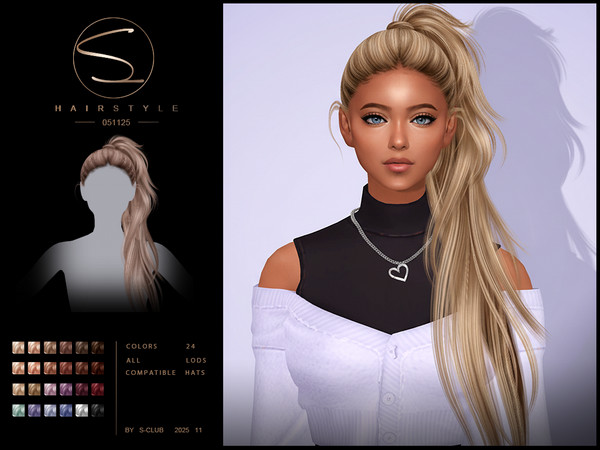 Sims 4 — S-Club_051125_ Side ponytail hairstyle by S-Club — Side ponytail hairstyle, hope you like, thank you.