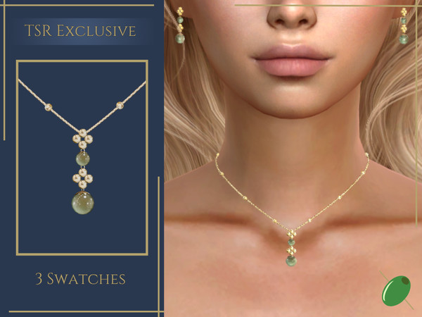 Sims 4 — Penelope Bead Necklace by Pitted0live — Chain necklace with gold beads and a beaded pendant Custom catalog image