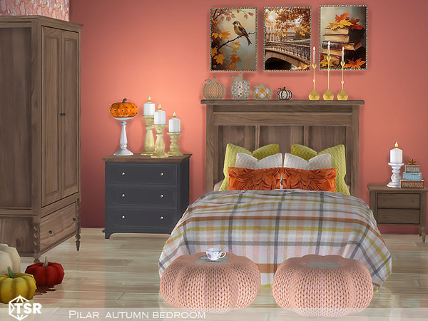 Sims 4 — Autumn Bedroom by Pilar — A bedroom decorated in romantic autumn colors