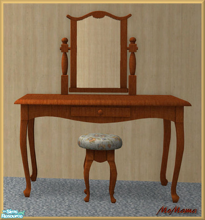 Sims 2 — NK Spicy Cinnamon Bedroom - Vanity by MoMama — A vanity in a cinnamony wood with a yellow and blue print covered