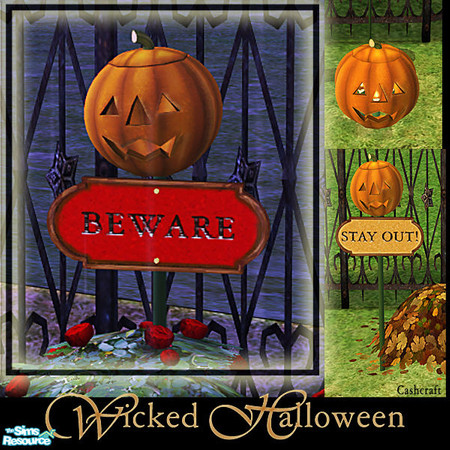 Sims 2 — Wicked Halloween - Halloween Sign Beware by Cashcraft — A collection of Halloween jack-o-lanterns--a large