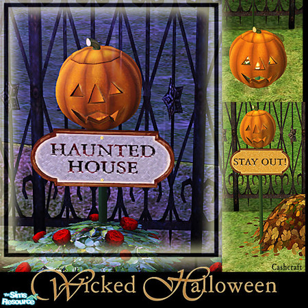 Sims 2 — Wicked Halloween - Halloween Sign Haunted by Cashcraft — A collection of Halloween jack-o-lanterns--a large