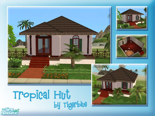 Sims 2 — Tropical Hut by Tigerblue — The first in a series of five generations of this tropical home on the beach.