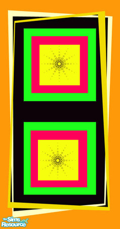 Sims 2 — disco sixty by skinflin — orange yellow border against black wall with bright green pink yellow boxes with star