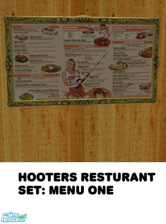 Sims 2 — Hooters Resturant - Menu One by agaliha5 — The real menu at Hooters. Recolor of the "in the beginning"