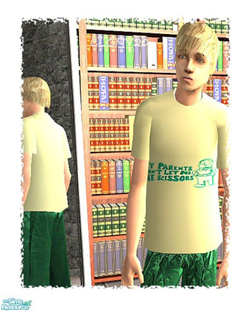 Sims 2 — Wiggum PJ's For Teen Boys by clcny20 — A yellow t-shirt with a logo from Ralph Wiggum, from "The