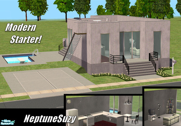 Sims 2 — NSC Starter House 19 by Neptunesuzy — Your sims will love this 1 bedroom Modern Starter House complete with Pool