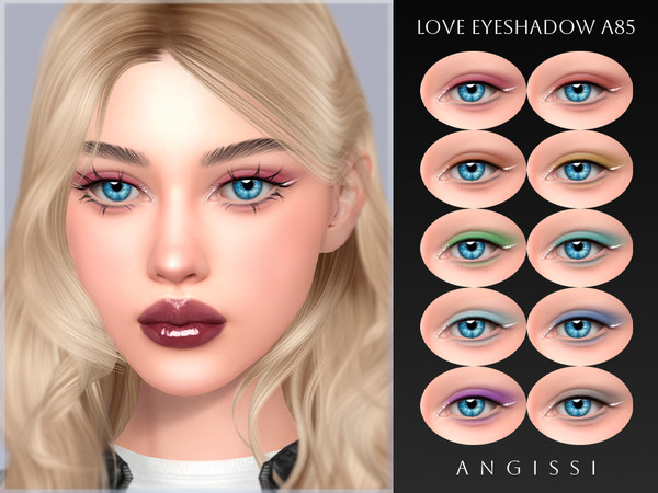 Sims 4 — Love Eyeshadow A85 by ANGISSI — PREVIEWS MADE USING HQ MOD 10 colors
