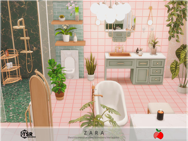 Sims 4 — Zara - bathroom by melapples — a bathroom in shades of pink and green. enjoy! 5x7