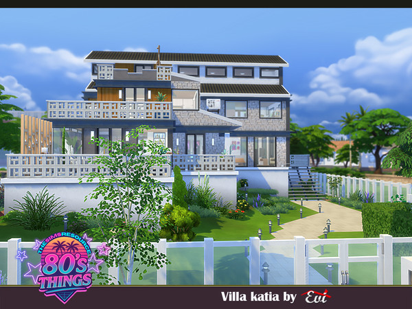 Sims 4 — Villa Katia._No CC by evi — A house decorated and furnished with 80s looking items