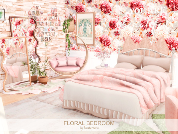 Sims 4 — Floral Bedroom by BlusterSims — The Floral Bedroom is a bright, spacious room with pink accents. It features a