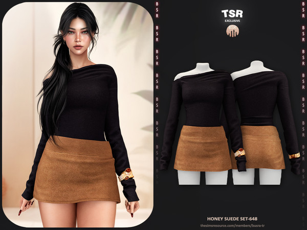 Sims 4 — Honey Suede Set-648 - Top BD1640 by busra-tr — - Set Inclued : Top - Skirt - 10 Swatches - For Female (Teen to