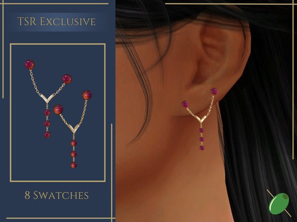 Sims 4 — Rishia Chain Earrings by Pitted0live — Chain earrings with beads and a chevron accent Custom catalog image