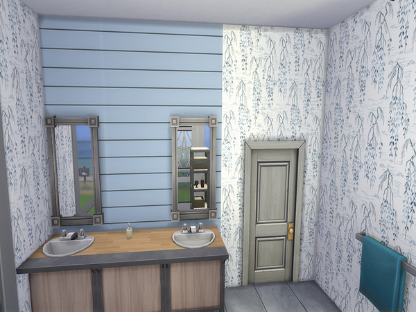 Sims 4 — Bathroom Wall Set by lavilikesims — A set of walls containing both a painted wood wall and matching wallpaper in