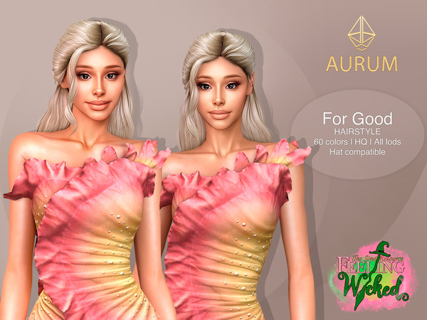 Sims 4 — For Good - Half-Up Long Wave Hairstyle by Aurum — Long, romantic half-up hairstyle inspired by Glinda's