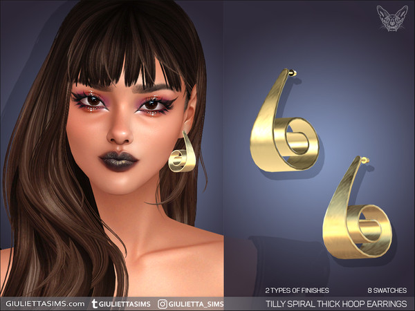 Sims 4 — Tilly Spiral Thick Hoop Earrings by feyona — Tilly Spiral Thick Hoop Earrings cone in 4 colors and 2 types of