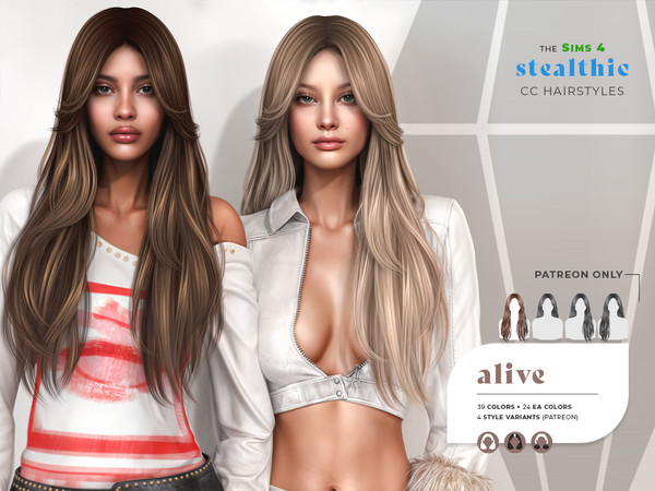 Sims 4 — Stealthic - Alive (Hair) by Stealthic — - 39 Colors + 24 EA Colors (Dark Roots & Ombres)