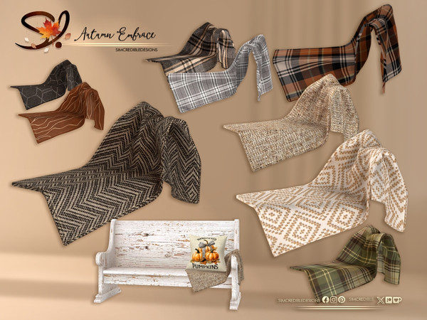 Sims 4 — Autumn Embrace Blanket by SIMcredible! — An autumnal hallway set with this season's colors for your sims.