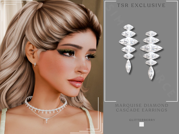 Sims 4 — Marquise Diamond Cascade Earrings by Glitterberryfly — A diamond marquise stud earring