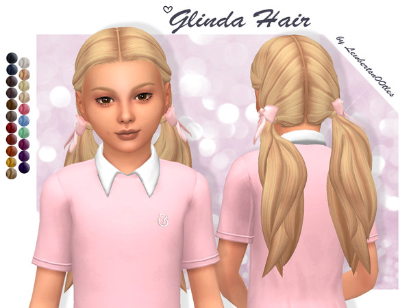 Sims 4 — Glinda Hair - Child version + Bow accessory by Lewbertsn00tles — A long and wavy double ponytail hairstyle,