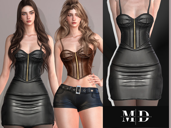 Sims 4 — Black leather corset dress - adult by Mydarling20 — Outfit Information Age Groups: Teens, Young Adults, Adults,