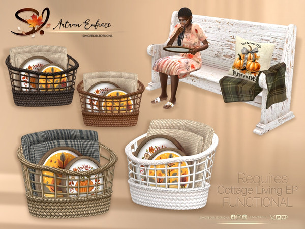Sims 4 — Autumn Embrace Cross Stitch Basket - REQUIRES Cottage Living by SIMcredible! — Decor items inspired by the