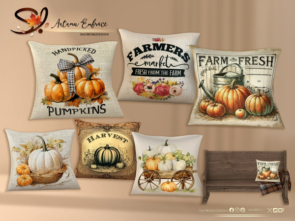 Sims 4 — Autumn Embrace Cushion by SIMcredible! — An autumnal hallway set with this season's colors for your sims.
