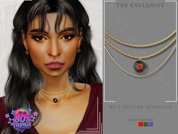 Sims 4 — Record Layered Necklace by Glitterberryfly — A gold layered necklace with record pendant. Comes in red, purple
