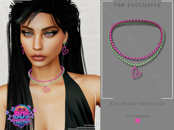 Sims 4 — 80's Heart Necklace by Glitterberryfly — A pink and green bead necklace with heart pendant. No Morphs
