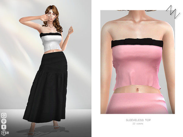 Sims 4 — SLEEVELESS TOP by ZNsims — sleeveless, top, bow, contrasting colors, tight