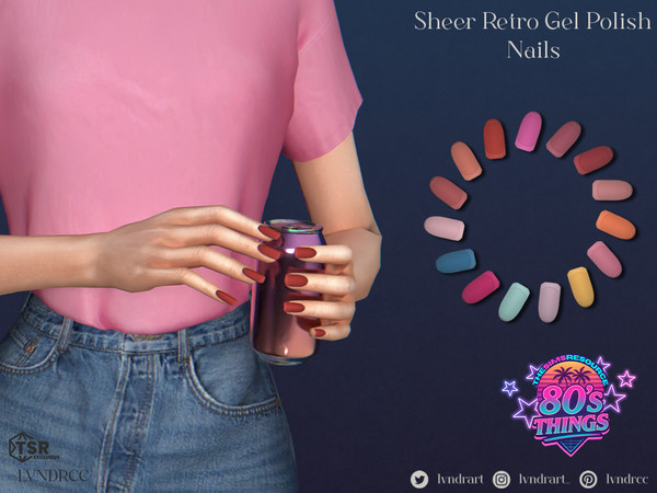 Sims 4 — (80's Things) Sheer Retro Gel Polish Nails by LVNDRCC — Short square manicure in sheer finish, inspired by