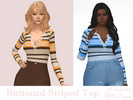 Sims 4 — Buttoned Striped Top by Dissia — Long sleeves buttoned tucked stripes ribbed top