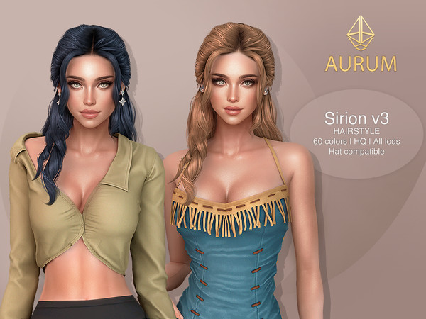 Sims 4 — Sirion Hairstyle v3 - Braided Half-Up Long Waves by Aurum — Romantic half-up braid with long, soft curls for The
