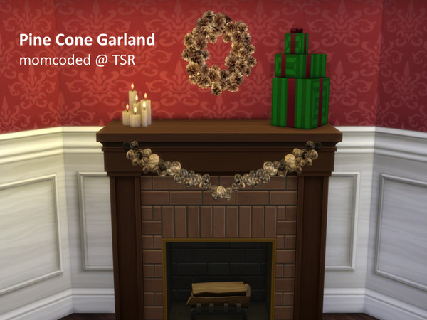 Sims 4 — Pine Cone Garland by momcoded — Base game holiday wall sculpture