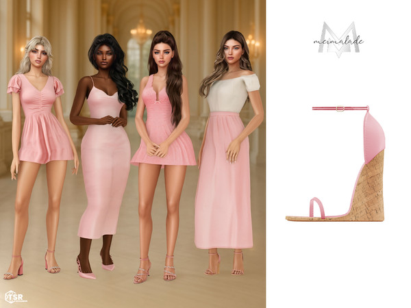 Sims 4 — Soft Girl Renaissance - Heartstone Wedge Heels S654 by Mermalade — New Mesh