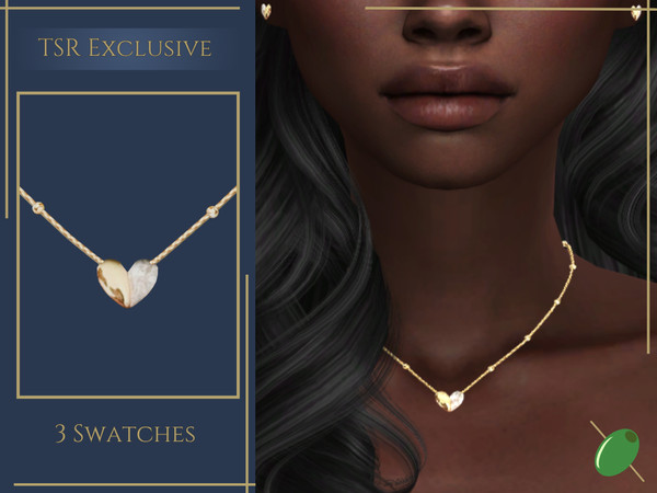 Sims 4 — Harper Heart Necklace by Pitted0live — Half gold, half diamond heart pendant on a dainty chain with gold bead