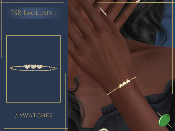 Sims 4 — Harper Heart Bracelet by Pitted0live — Half gold, half diamond triple heart bracelet with gold beads Custom