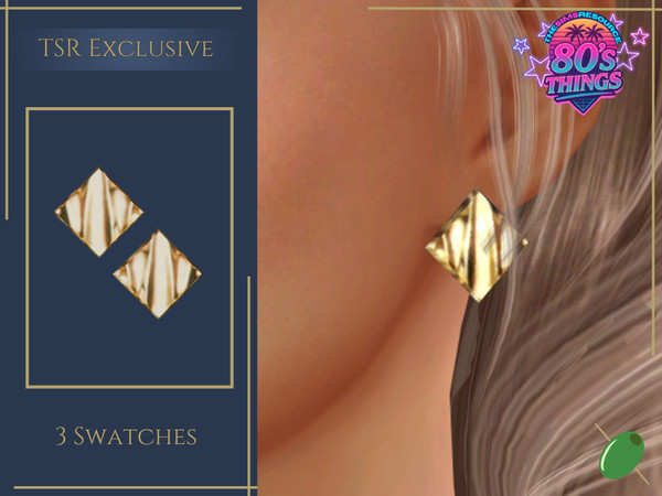 Sims 4 — Retro Square Earrings by Pitted0live — Mid 80s style large textured metal square earrings Custom catalog image