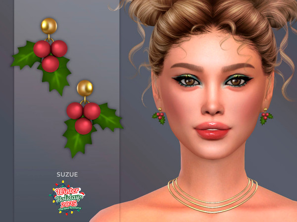 Sims 4 — Christmas Earrings by Suzue — New Mesh (Suzue)