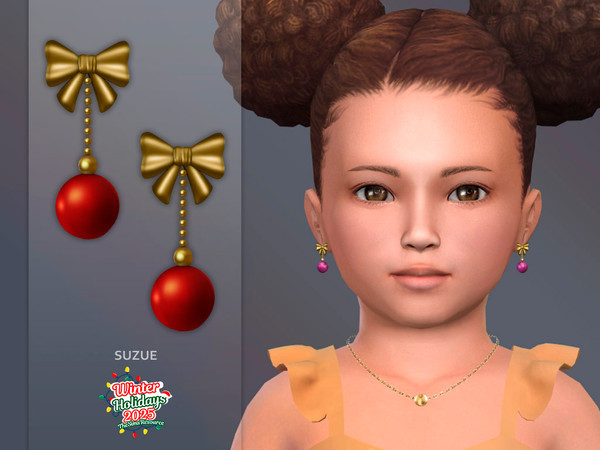 Sims 4 — Holidays Bow Earrings Toddler by Suzue — New Mesh (Suzue)