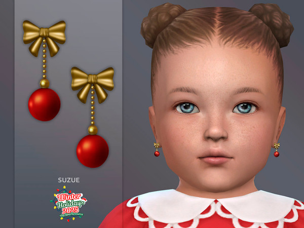 Sims 4 — Holidays Bow Earrings Infant by Suzue — New Mesh (Suzue)