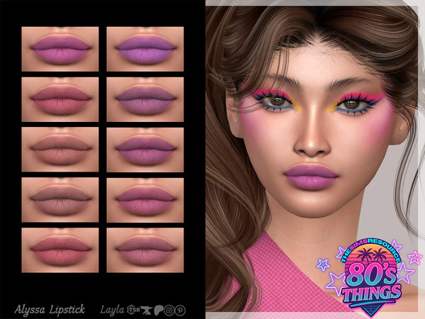 Sims 4 — 80's Things - Matte Lipstick (Alyssa Lipstick) by Layla — Female Matte Lipstick Previews were made using HQ Mod