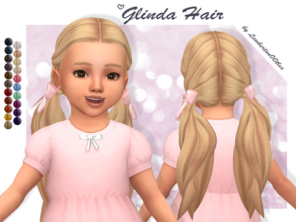 Sims 4 — Glinda Hair - Toddler version + Bow accessory by Lewbertsn00tles — A long and wavy double ponytail hairstyle,
