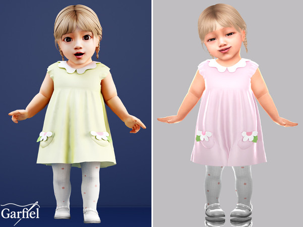 Sims 4 — Infant - Pastel dress with scalloped collar and flower pockets by Garfiel — A soft pastel infant dress featuring