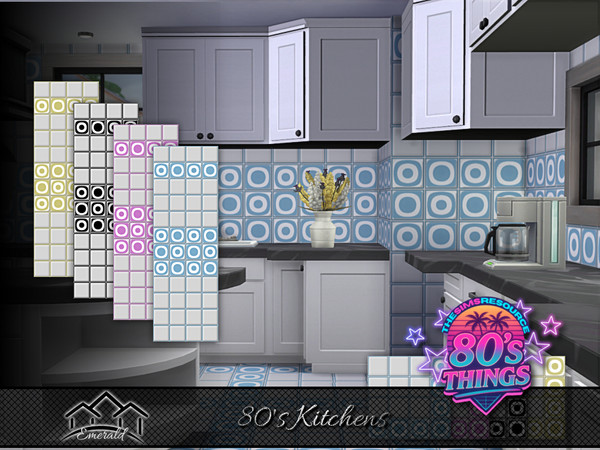 Sims 4 — 80's Kitchens by Emerald — 80's had an increase in decorative ceramic tiles with artistic motifs and geometric